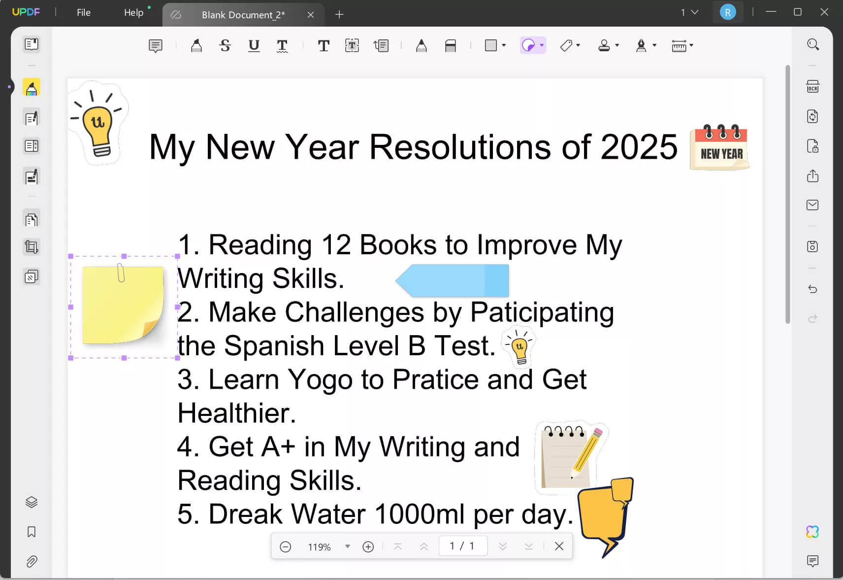 use UPDF to list the new year resolution