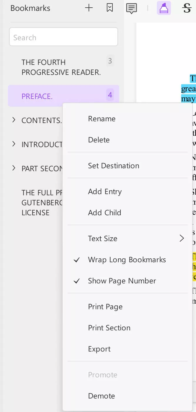 editing bookmarks updf