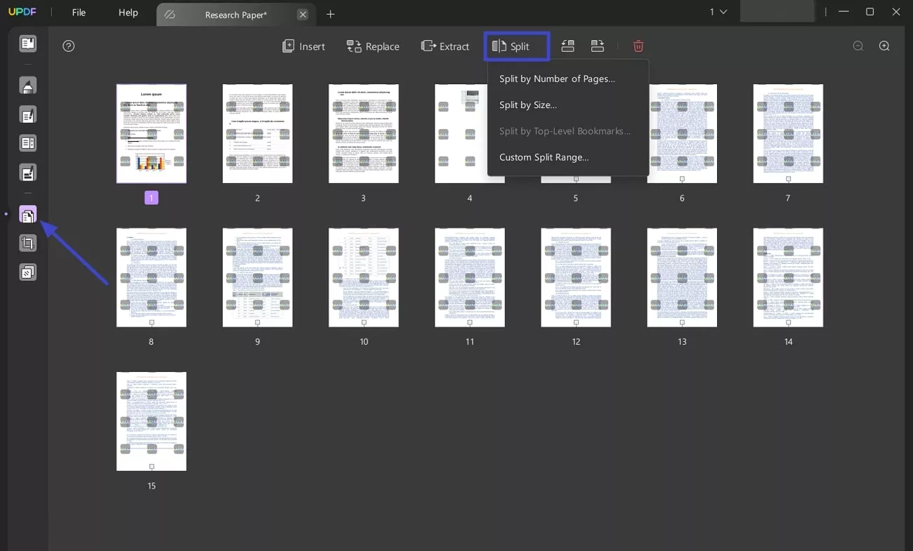 split pdf in updf