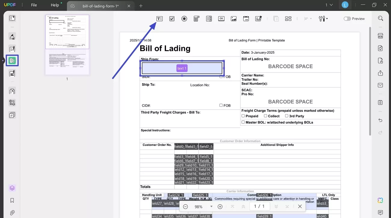 add text field on document