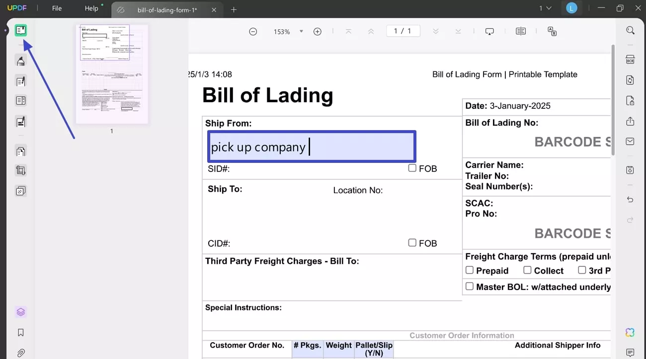 enter desired text on document