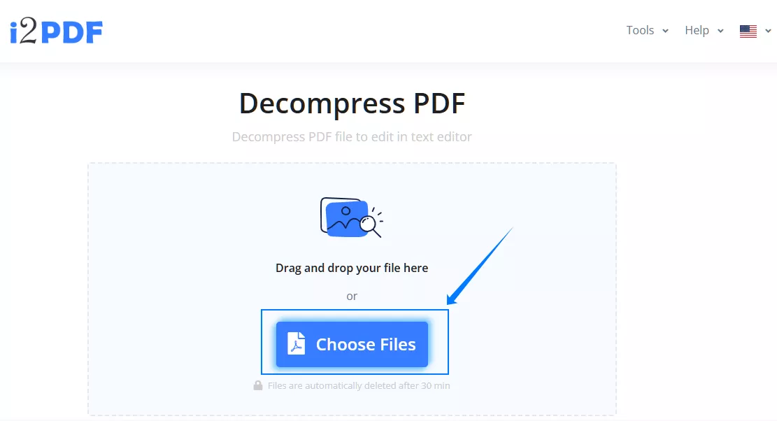 choose file to decompress pdf with i2pdf