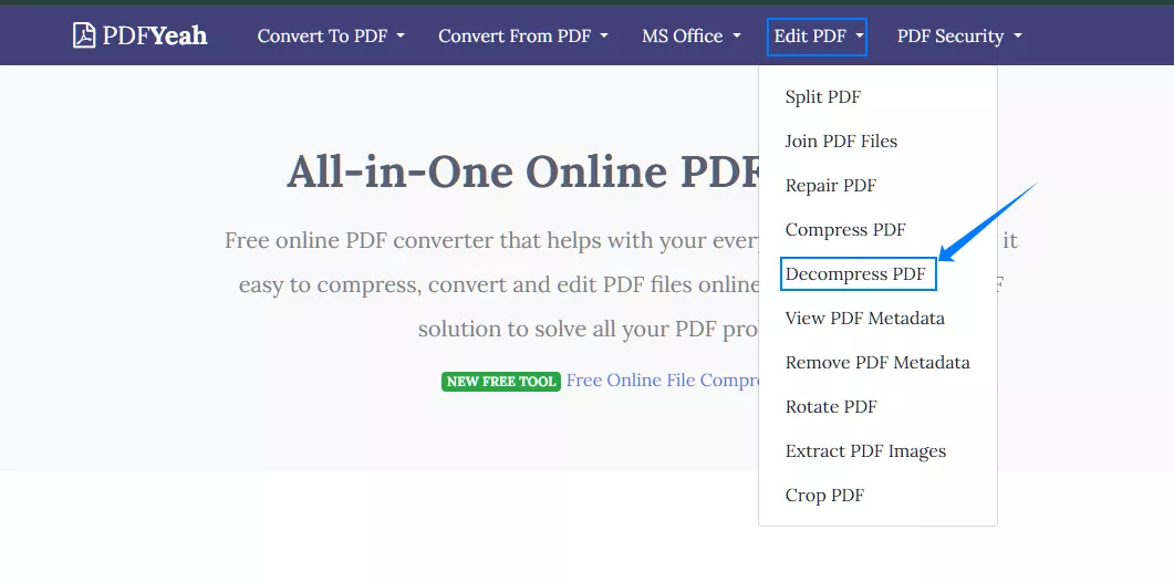 click on decompress pdf in pdfyeah