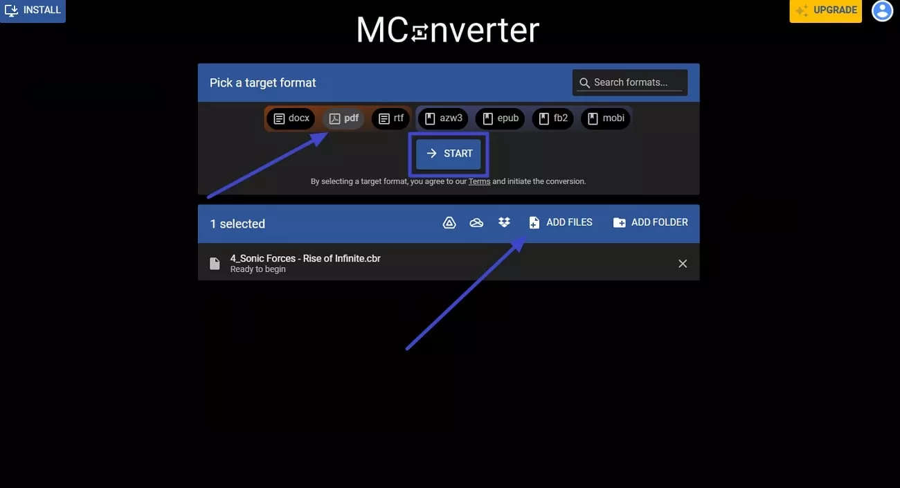 add files and start converting pdf
