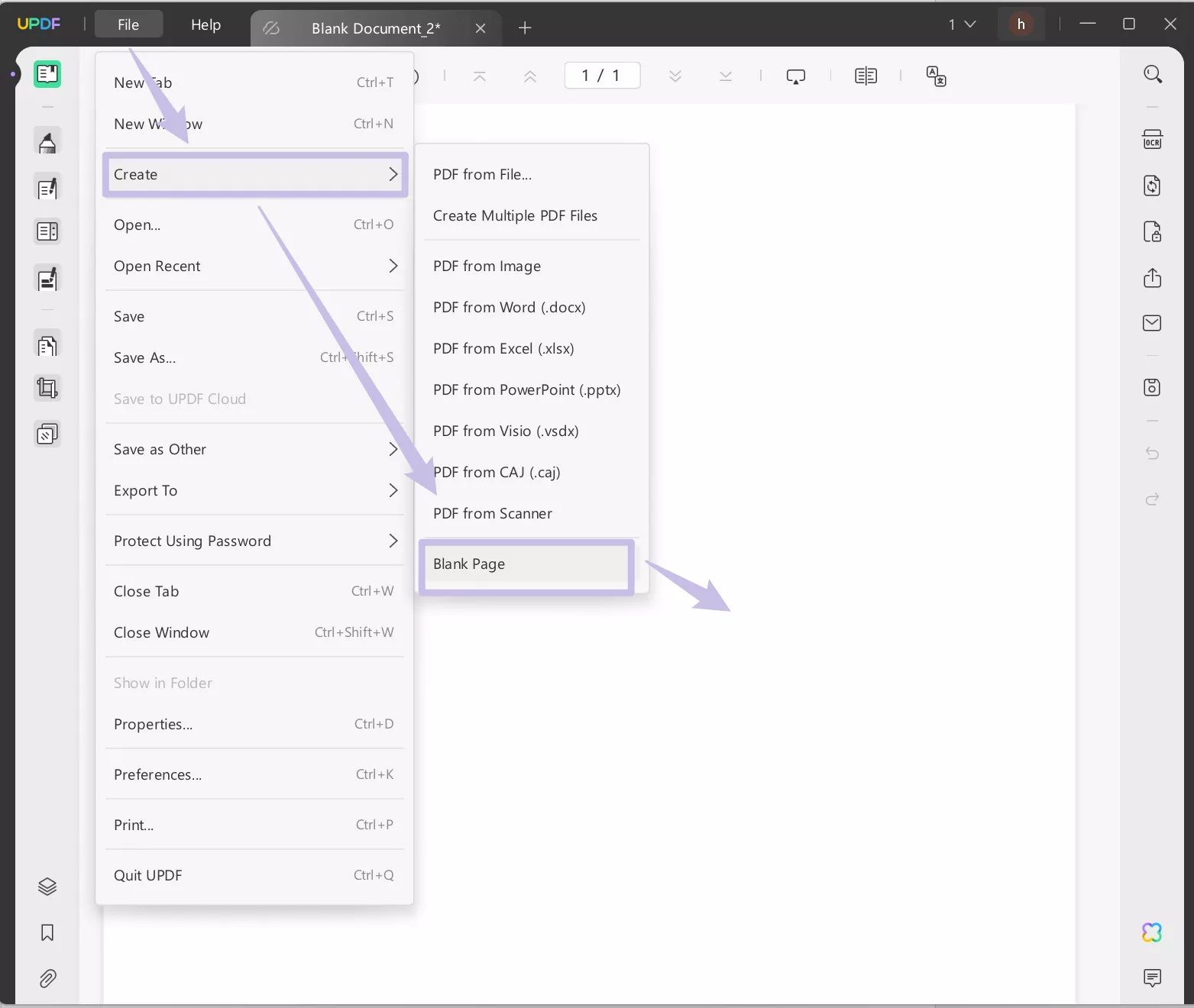 Create a blank PDF with updf