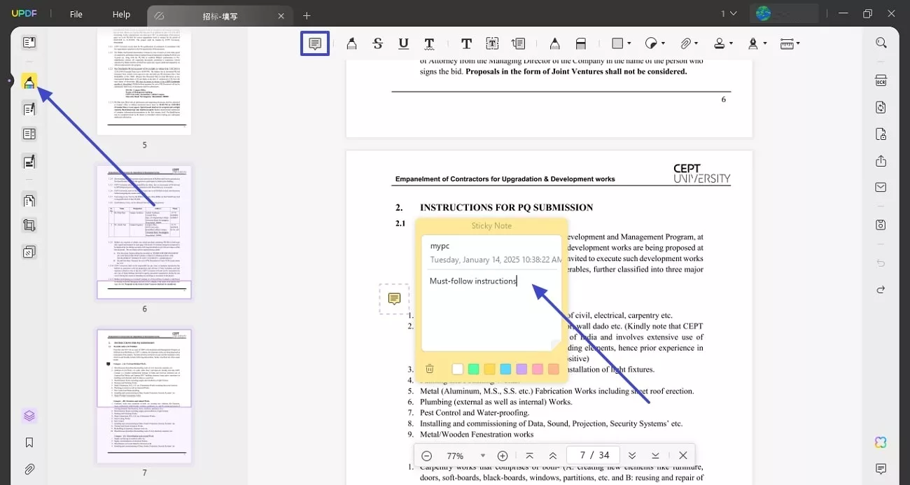 click sticky notes from comment mode 