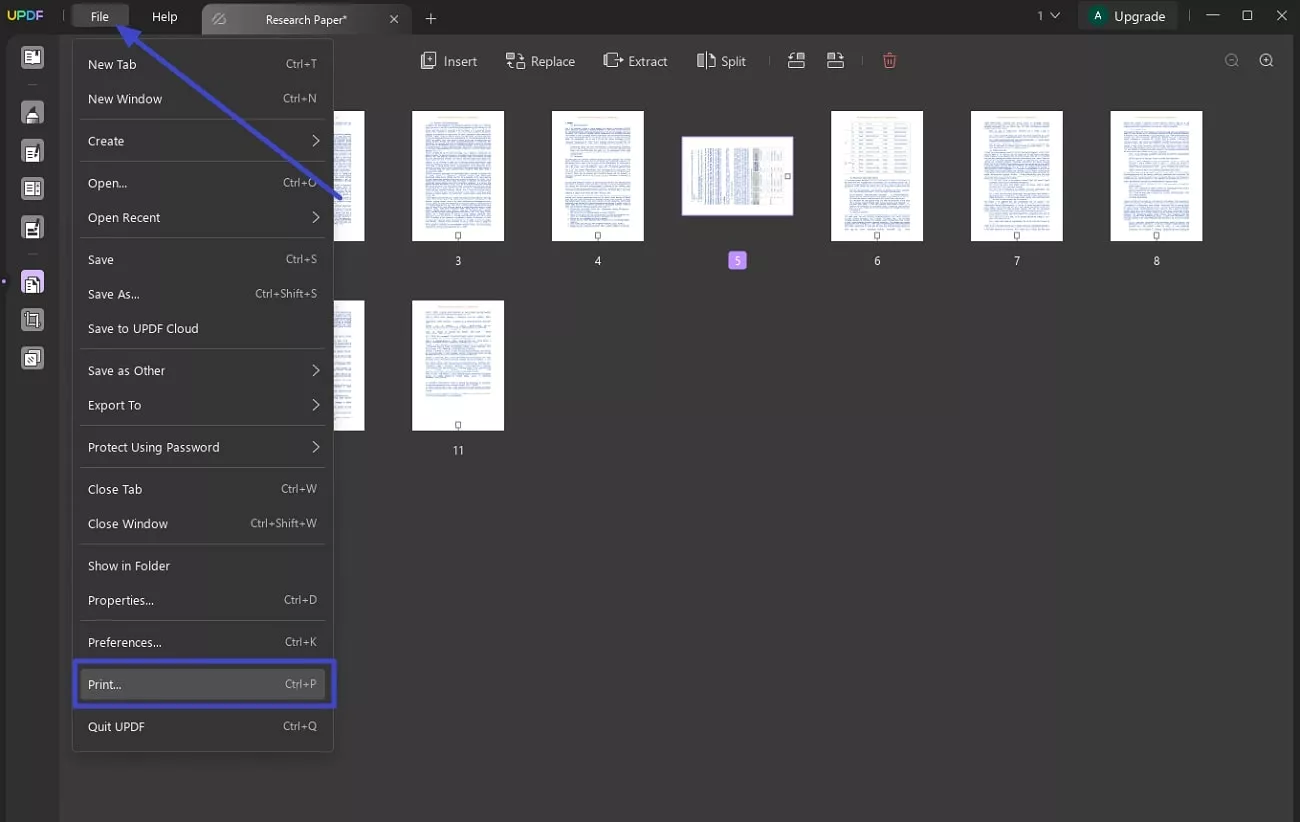 locate print feature from file menu
