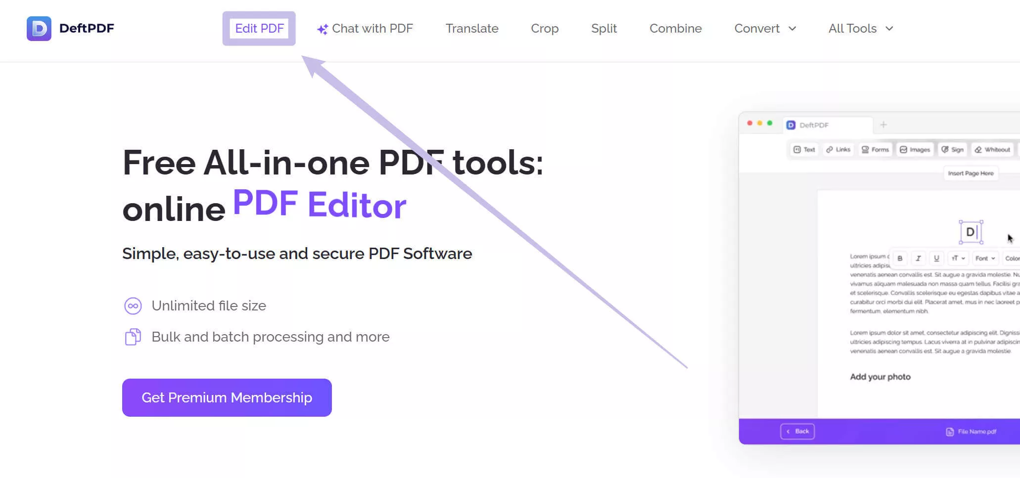 open the deftpdf online pdf editor