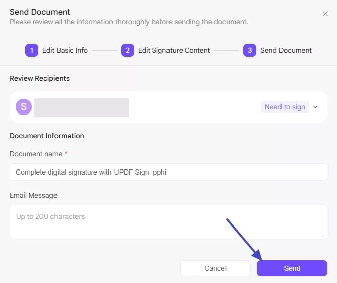preview details and hit send button