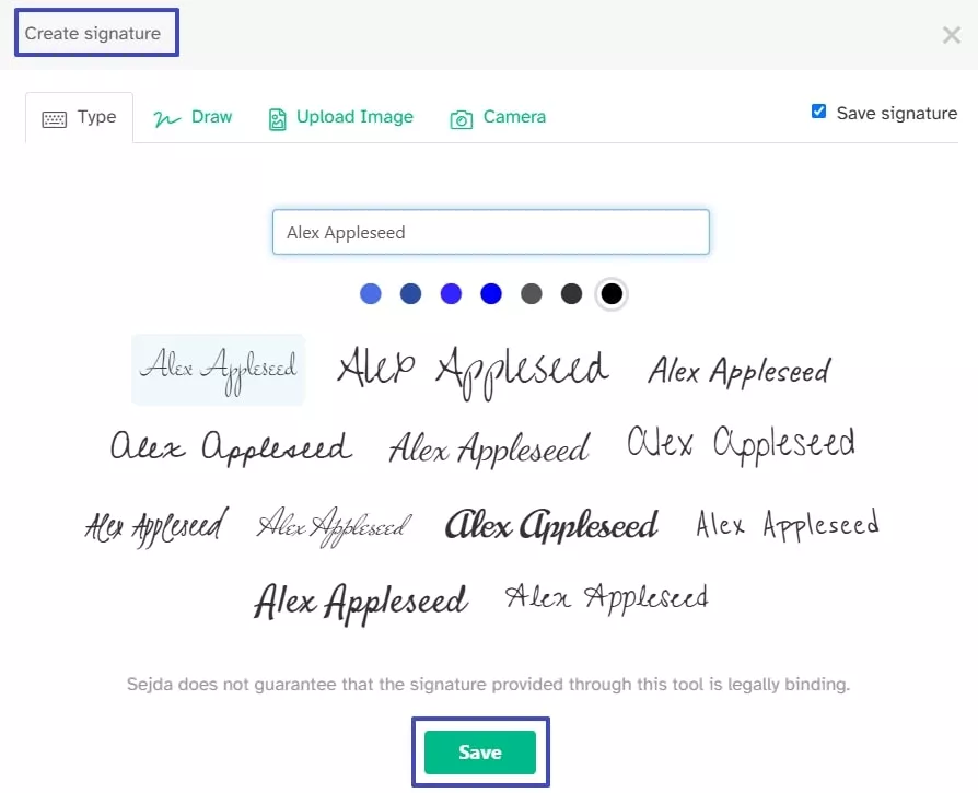 create signature and save