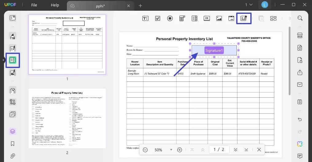 prepare form for signature insertion