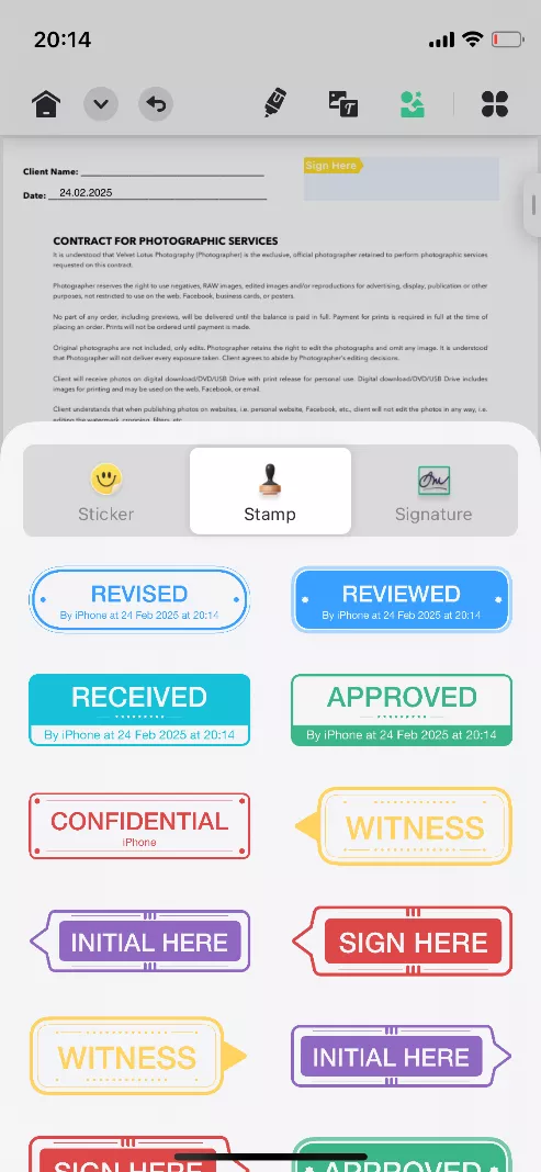 add stamps to pdf updf ios