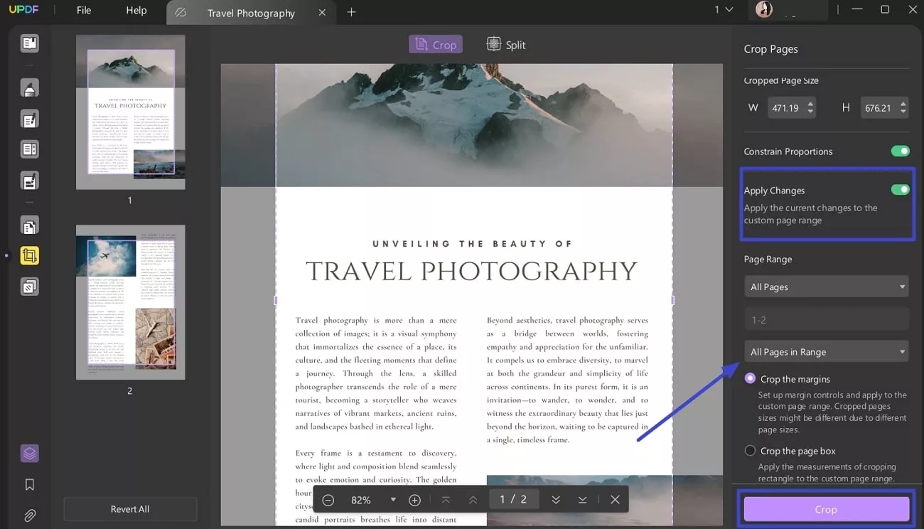 select pages and crop them