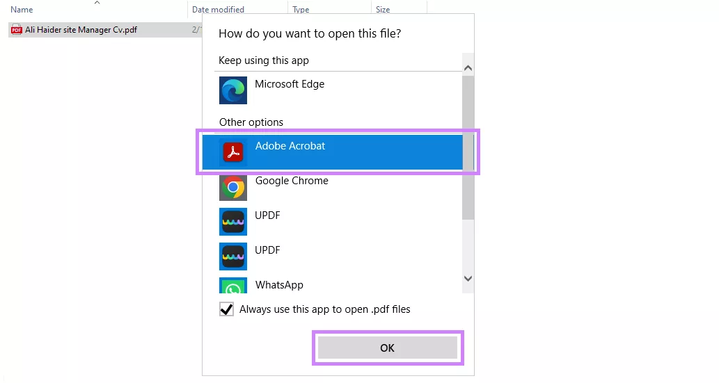 checkmark the always use this app option windows