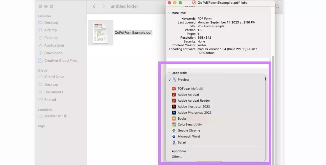 click the open with menu mac