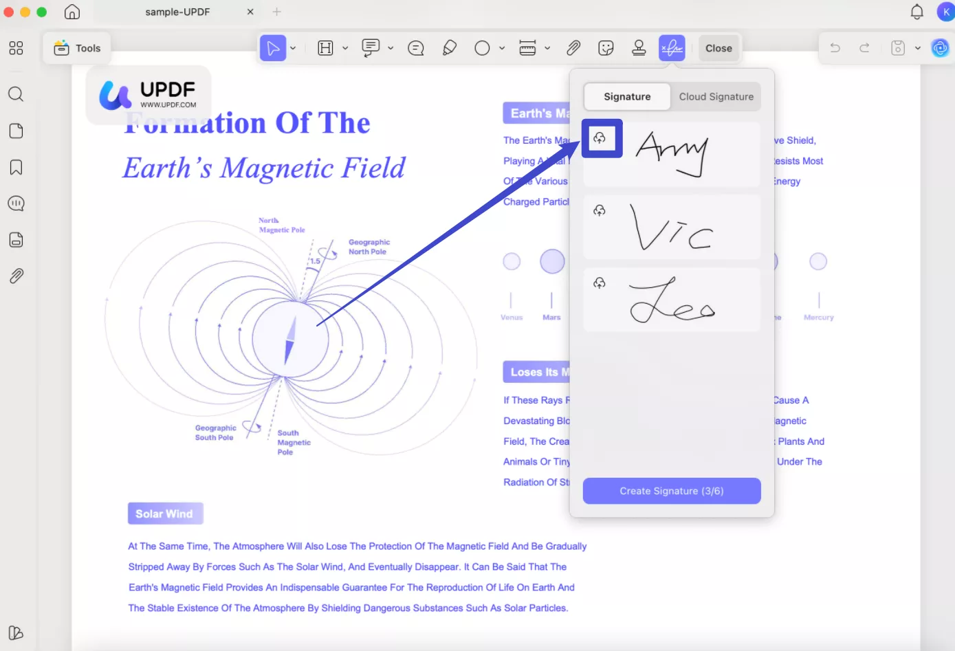 upload created signature to cloud updf mac