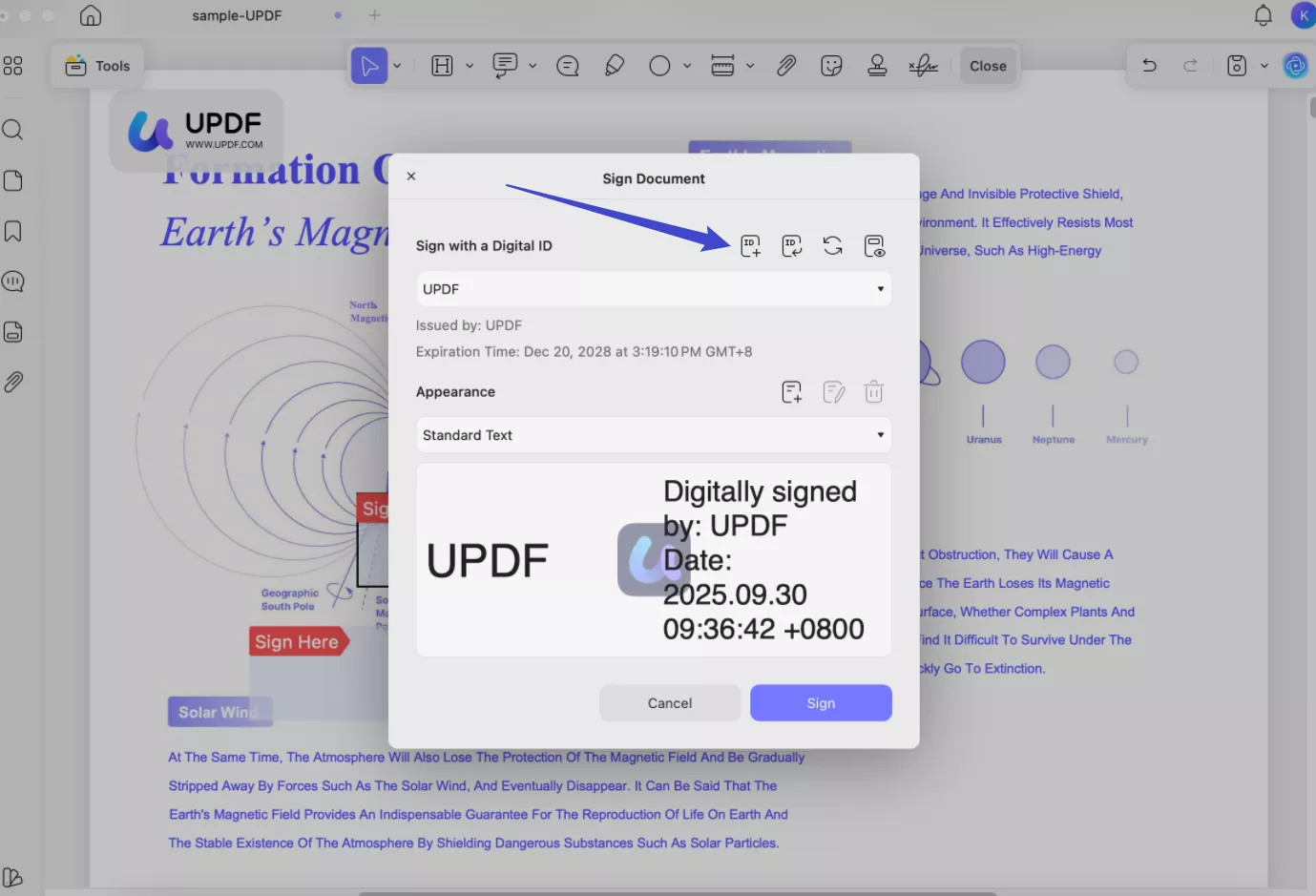 create digital signature updf mac