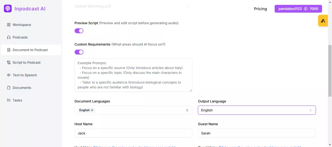 documents to podcast ai