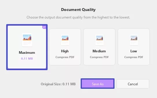 select quality and click save as