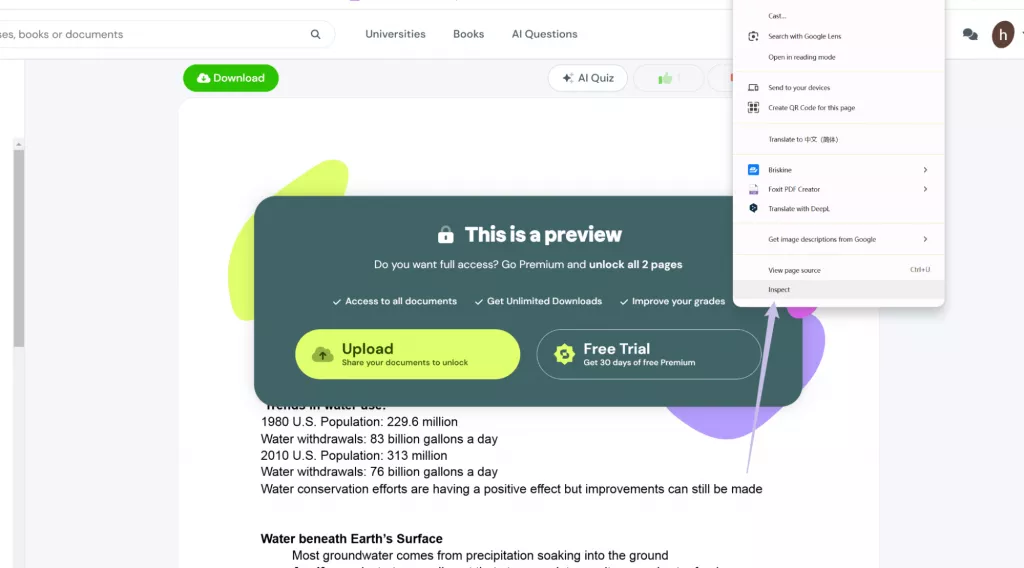 Inspect the page in studocu