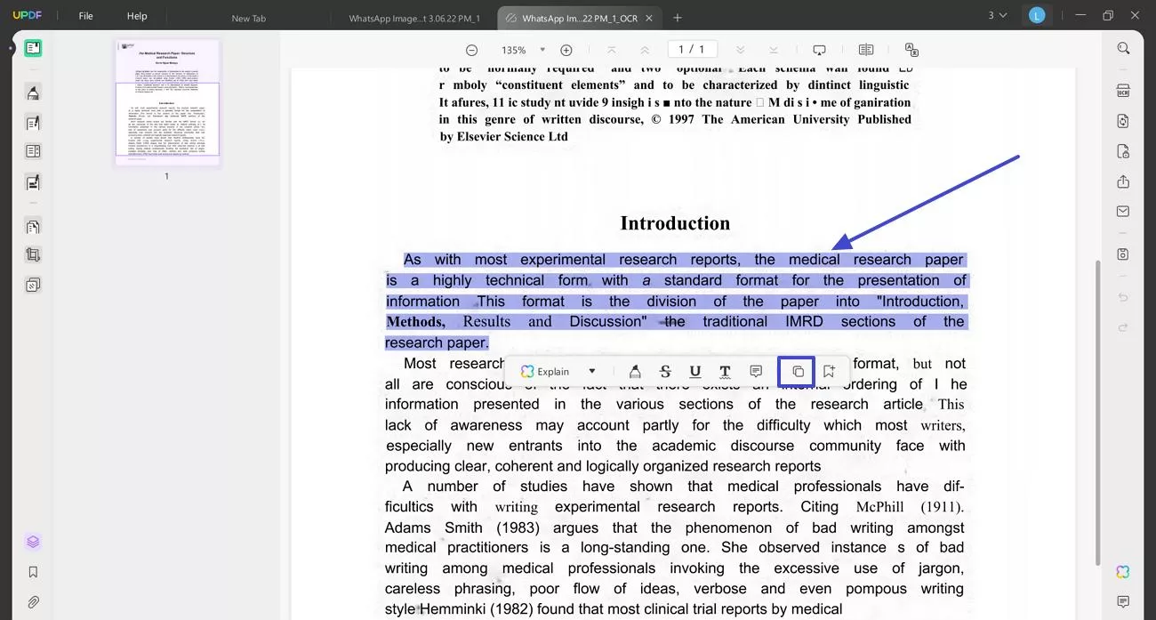 select and copy the extracted text