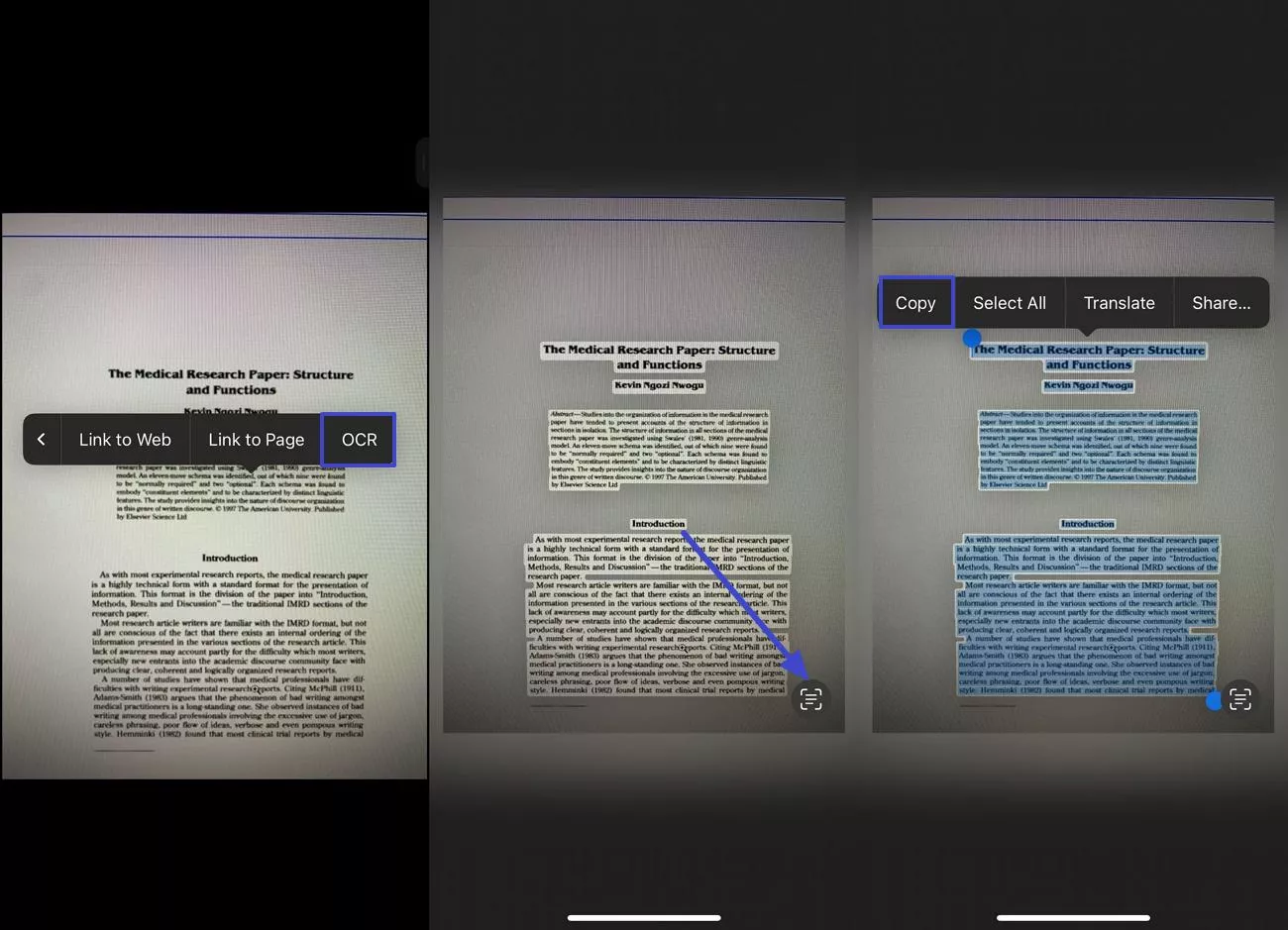 perform text extraction with ocr