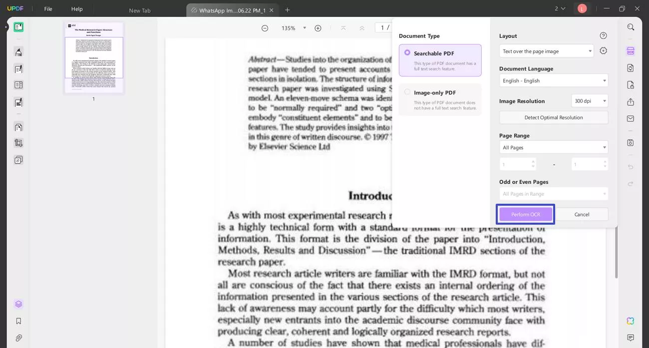customize settings and perform ocr