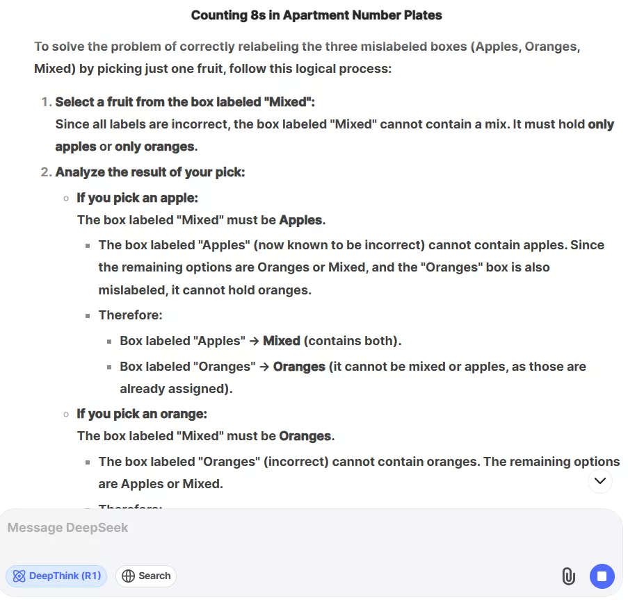 DeepSeek R1 Response for Logical Reasoning Question
