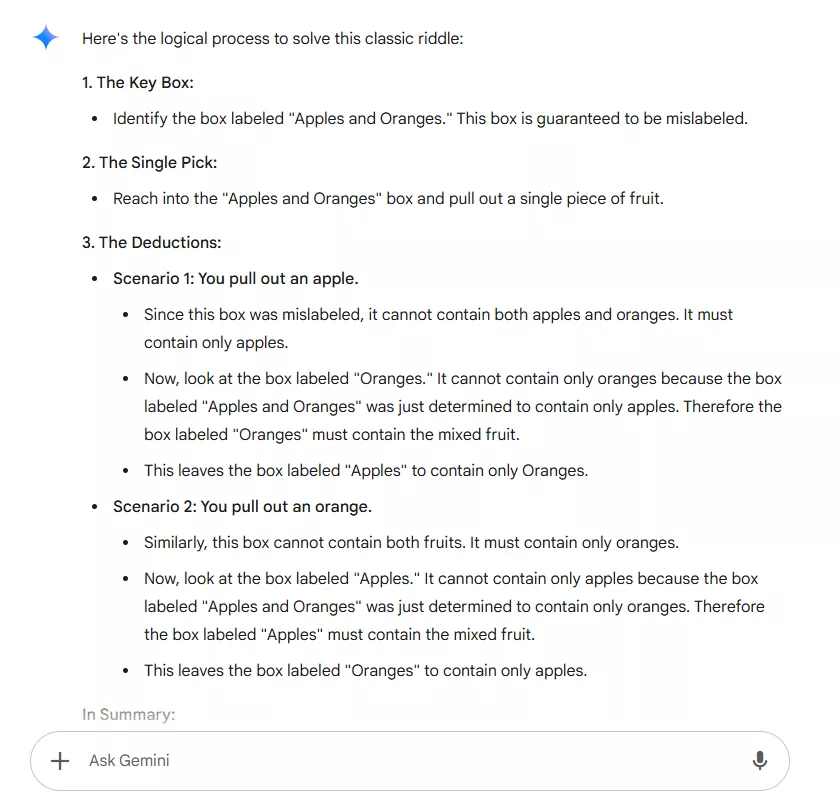 Gemini 2.0 Response for Logical Reasoning Question