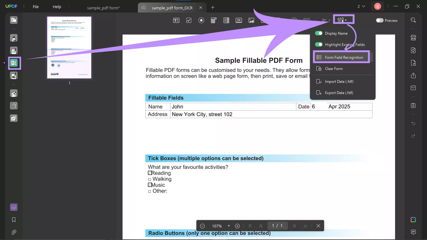 make pdf form fields visible updf