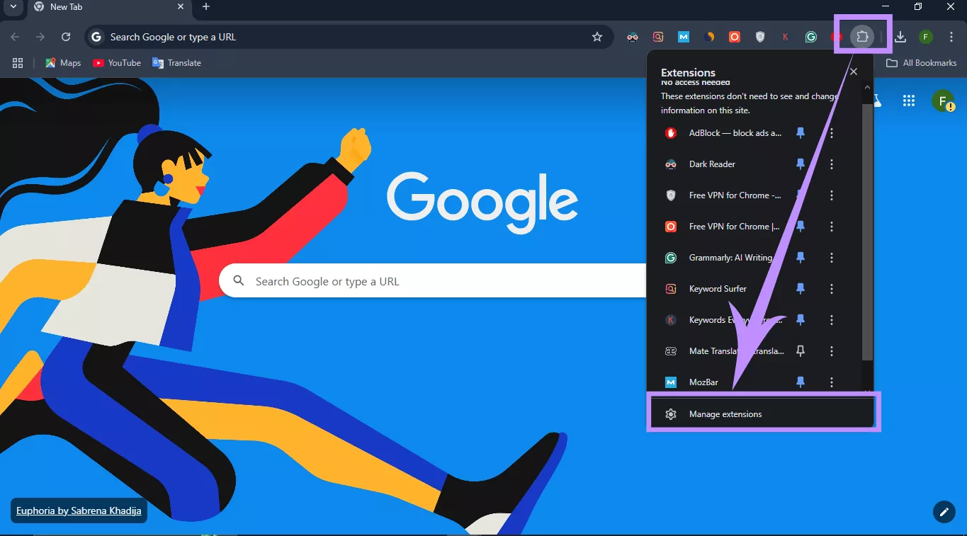 manage extension chrome