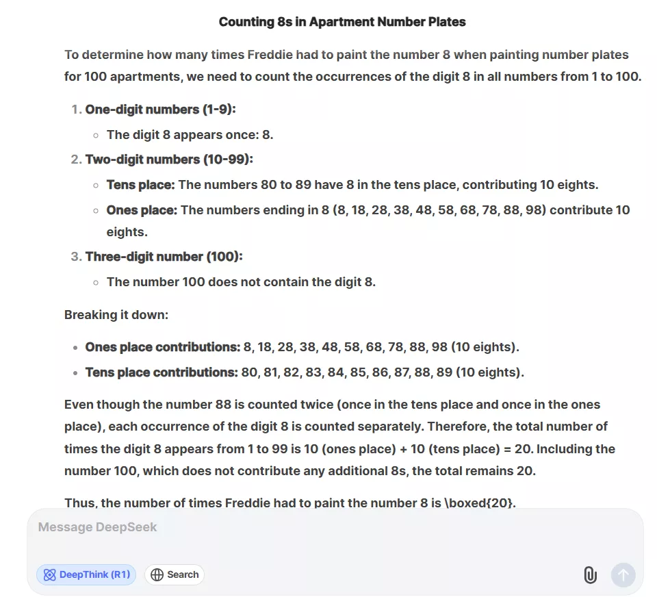 DeepSeek R1 Response for math puzzle