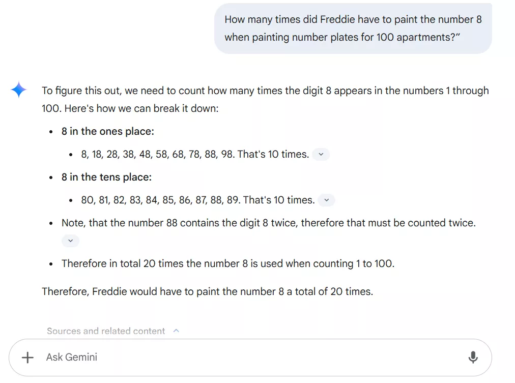 Gemini 2.0 Response for math puzzle