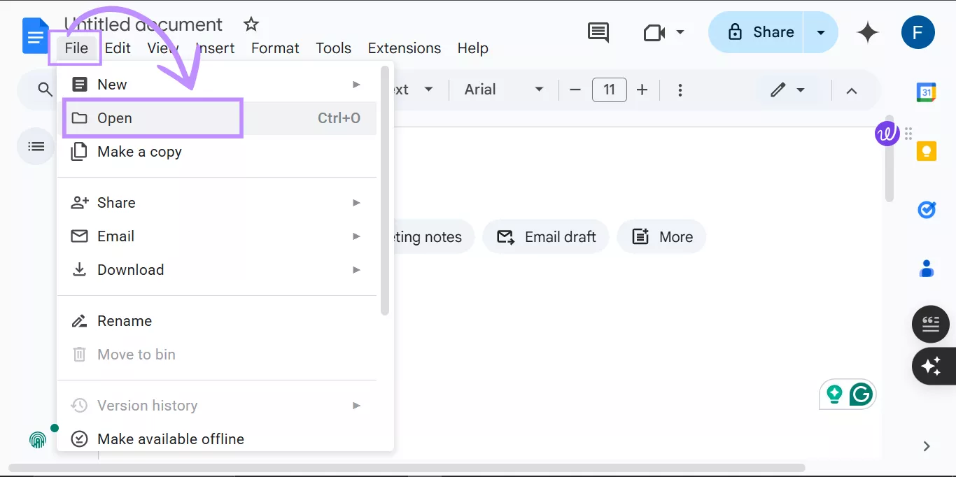 open with google docs