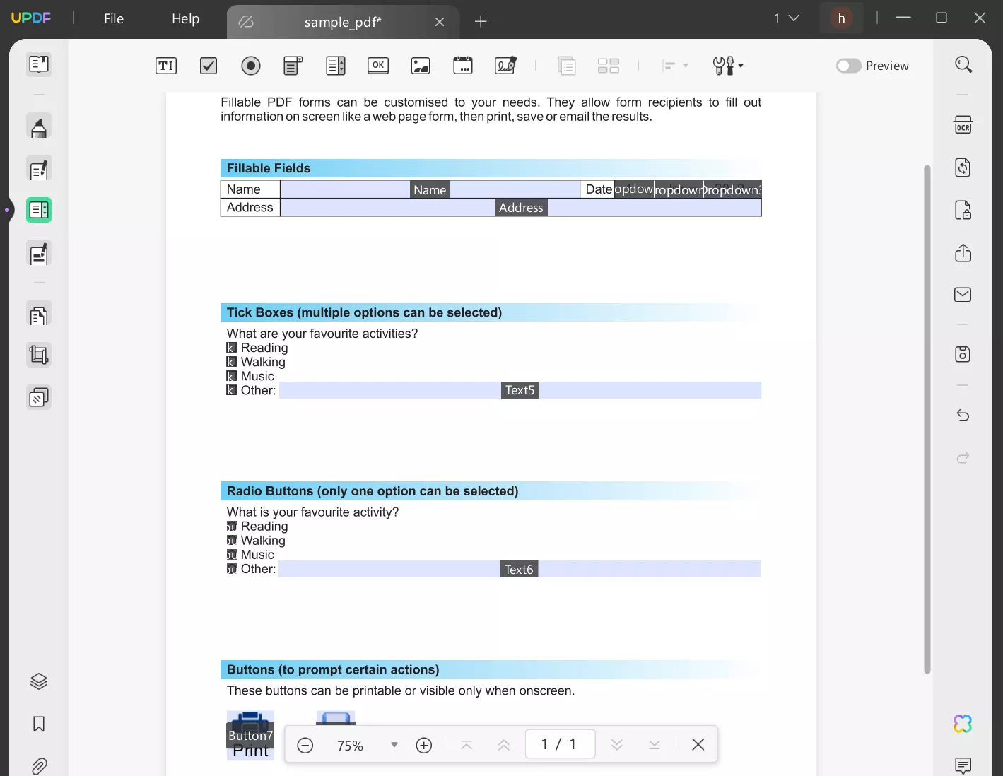 pdf form fields visible updf