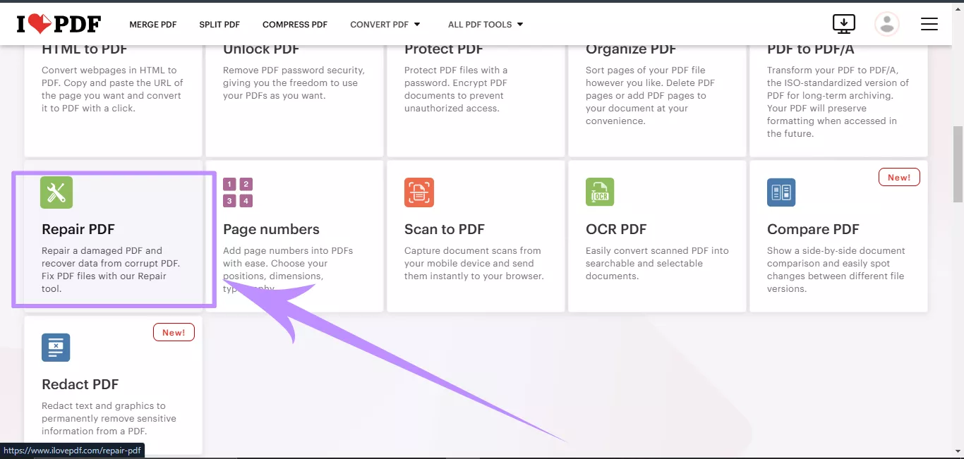 repair pdf ilovepdf