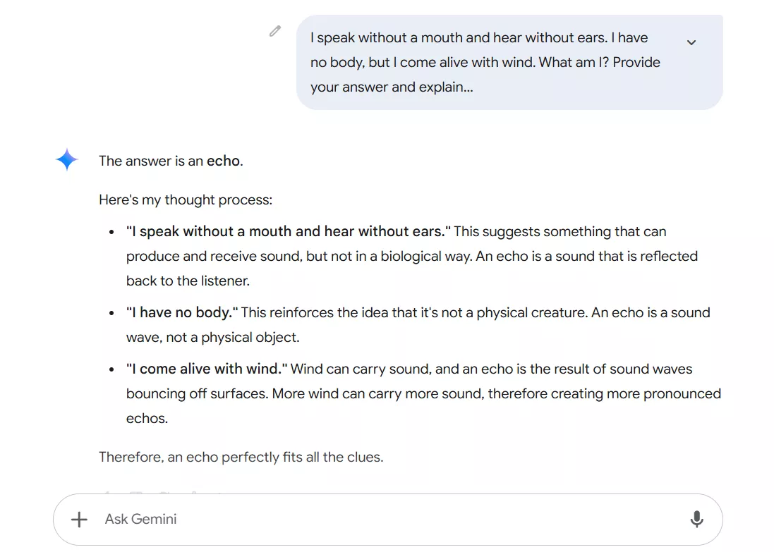 Gemini 2.0 Response for riddle