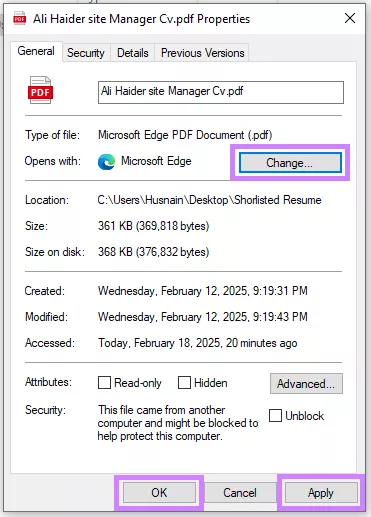 select adobe acrobat reader and apply the new settings windows properties