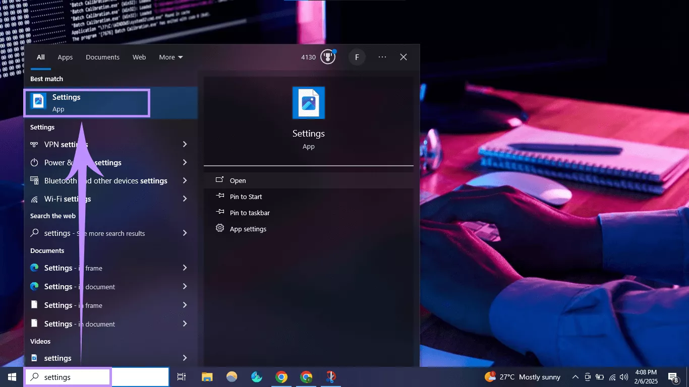 settings windows
