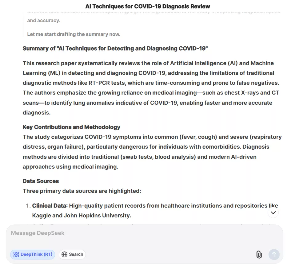DeepSeek summarizes document