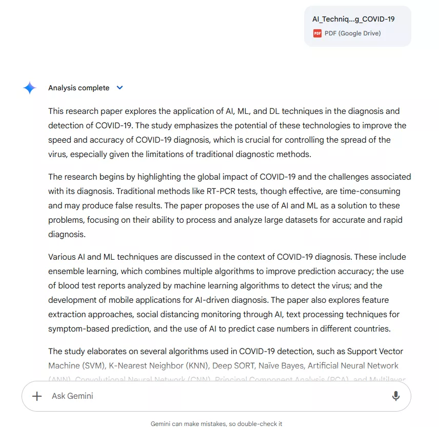 Gemini summarizes document