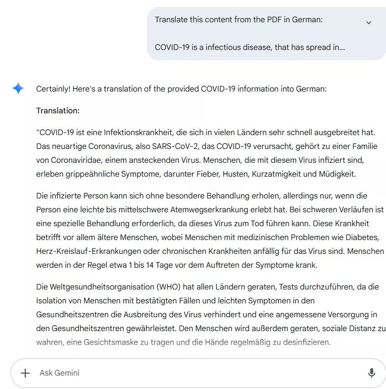 Gemini translates document