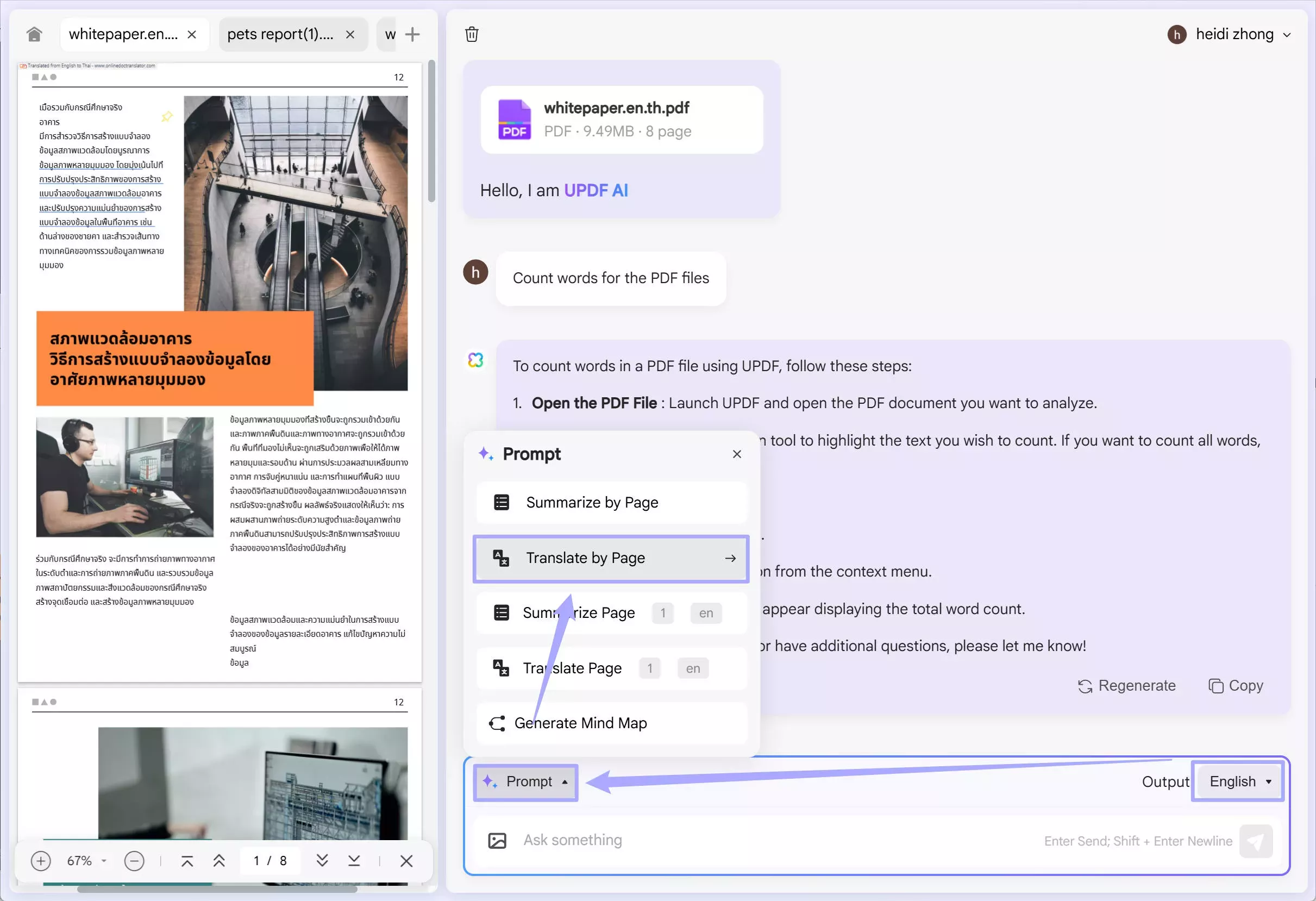 upload and translate PDF