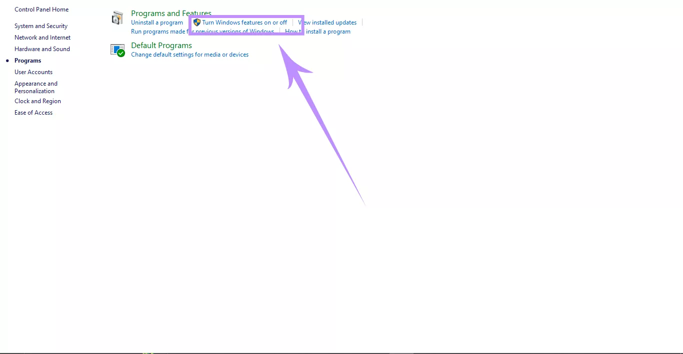 turn windows features on and off