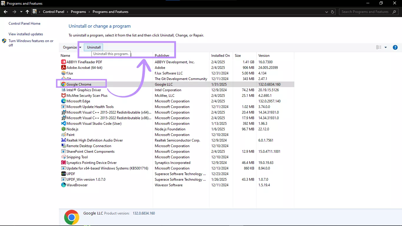 uninstall chrome
