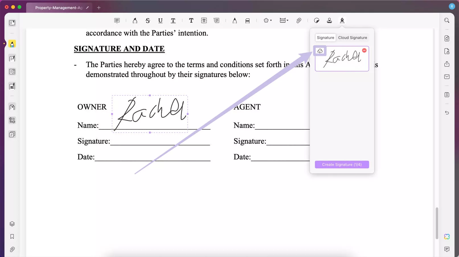 upload created signature to cloud updf mac