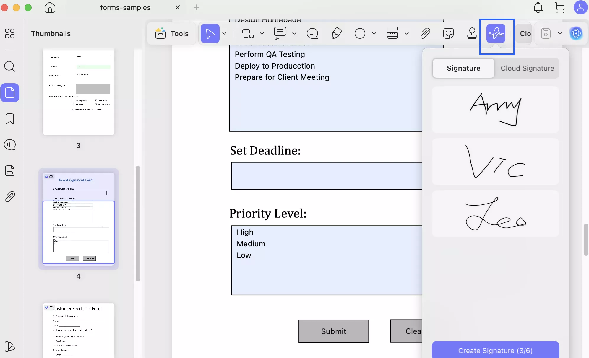 create signature updf mac