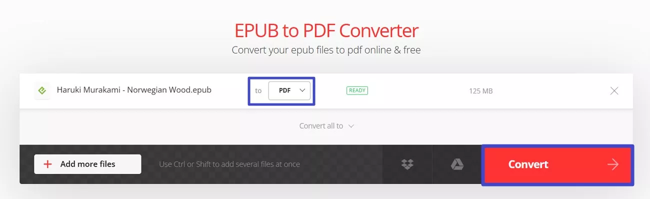 set to pdf and hit convert