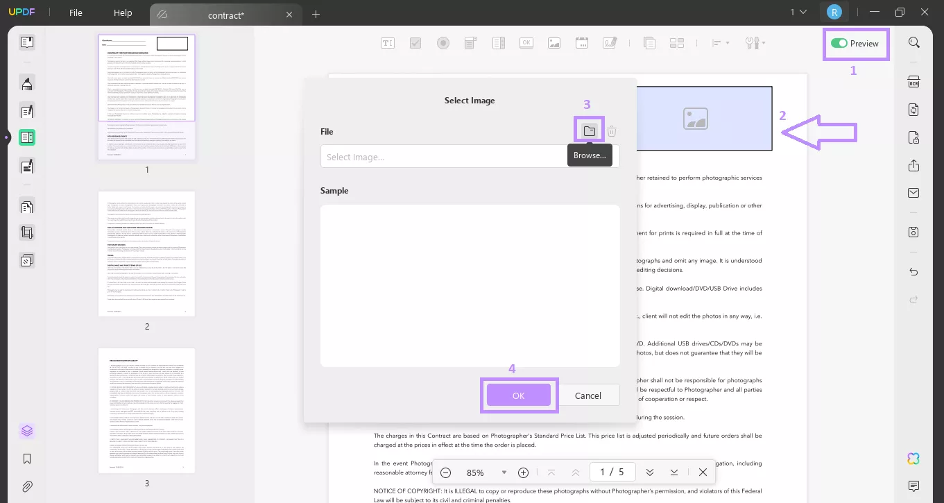 add a qr code in the image field updf windows