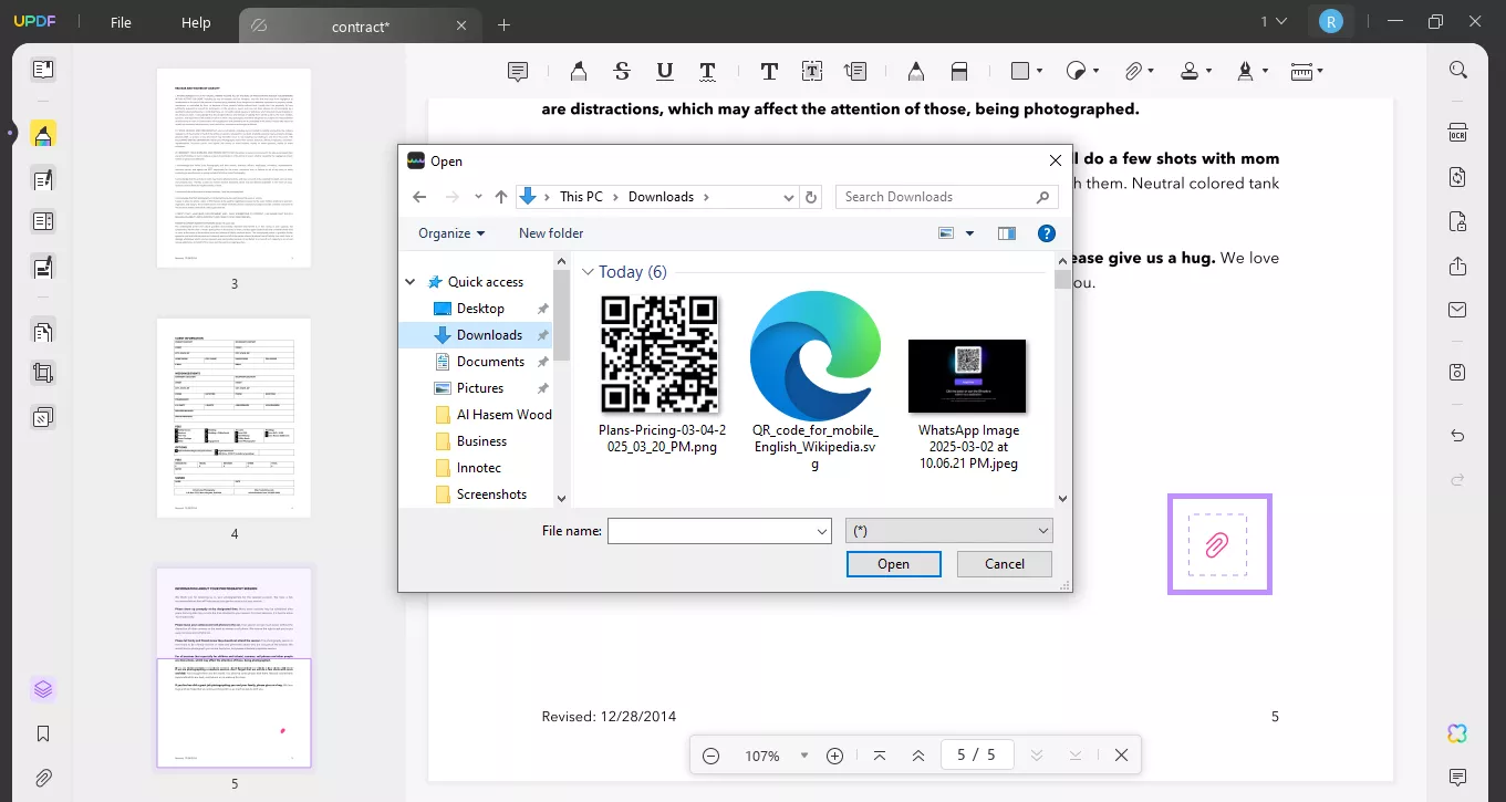 add qr code to the attachment updf windows